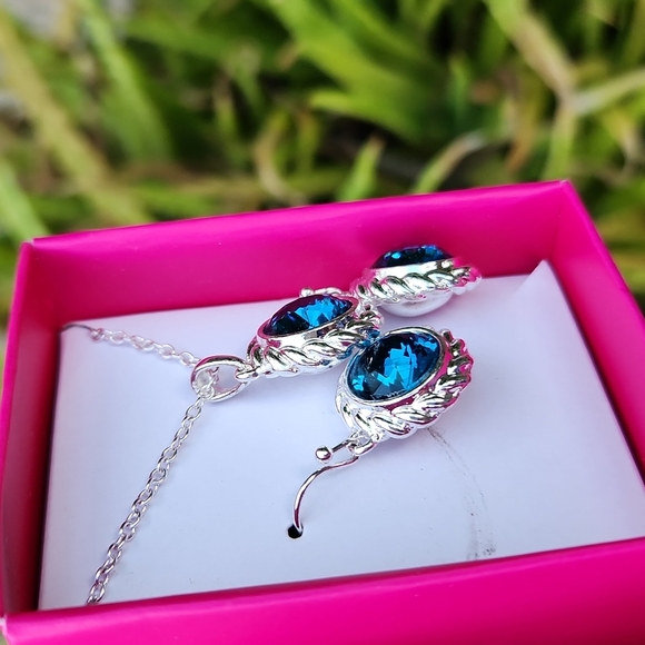 NEW! DECEMBER - Birthstone Necklace & Earring  Set -  December  ocean blue - Picture 9 of 12